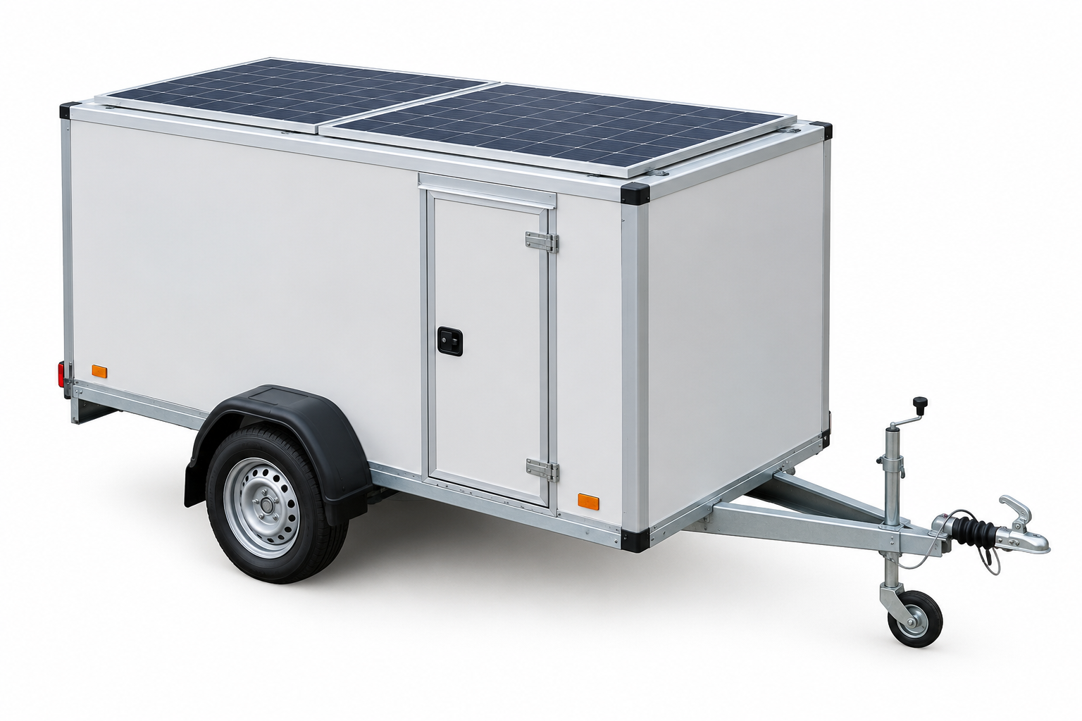 KI-generierte illustrative Darstellung zum Ratgeberthema Anhänger mit Batterie und Solar: Welche Bordversorgung passt?
